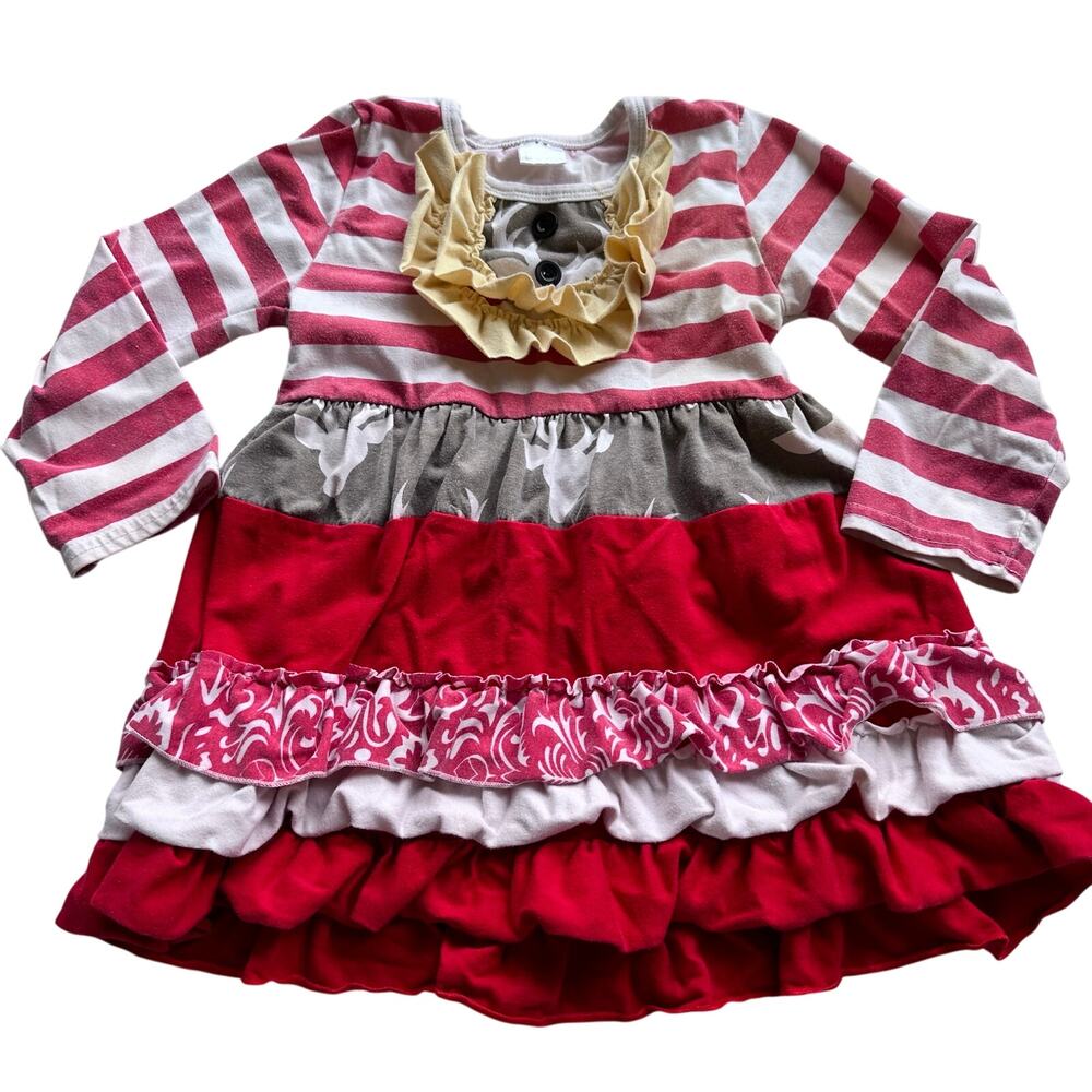 Girls Boutique Christmas Dress, Size 2T, Mixed Print